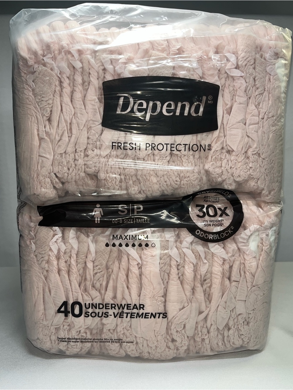 Depend Fresh Protection Women Underwear Sz Small 0-8, 40 Count 30x Absorb Sealed
